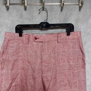 Insearch Shorts Men 36 Red Linen Glen Plaid Golf Casual Vacation Academia Summer